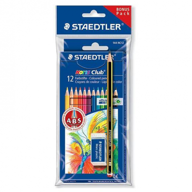 Bojice drvene 12 boja+grafitna olovka+gumica Staedtler Noris Club 144 NC12